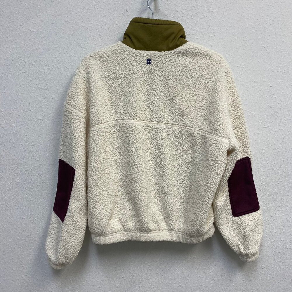 Sweaty Betty Out Of The Woods Ivory Color Block Sherpa Fleece Zip Jacket, XS - Picture 3 of 5